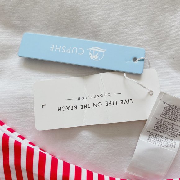 Cupshe bikini bottom high cut women's large Red & white stripe low rise NWT - Picture 11 of 14